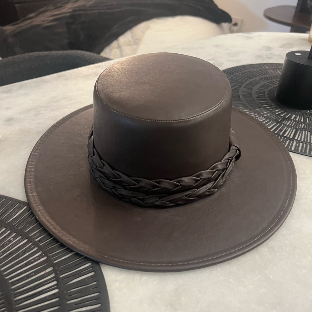 Anthropologie Faux Leather Brown Hat